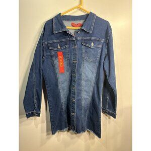 buzz jeans womens blue denim jacket coat longer length dark wash size large